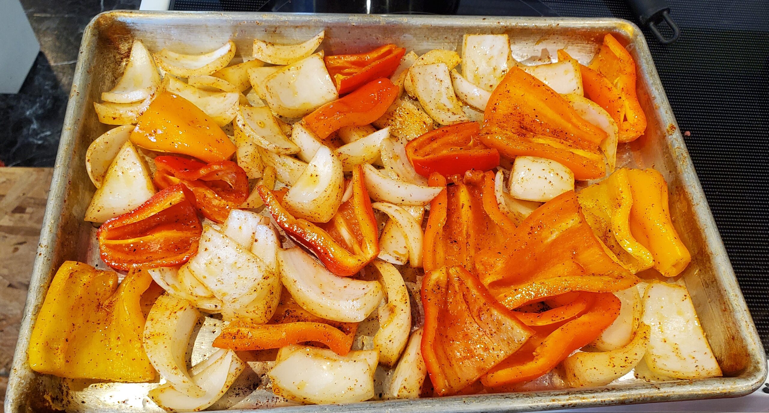 Roasting peppers and onions